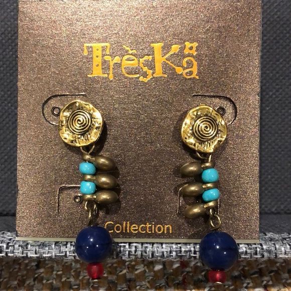 TRESKA Modern Abstract Metallic Multicolor Drop Dangle Earrings NWT - Picture 1 of 3